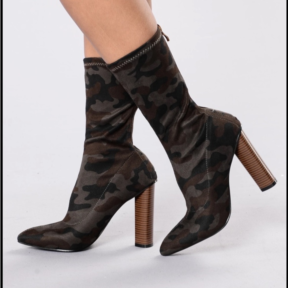 Camo Heeled Booties